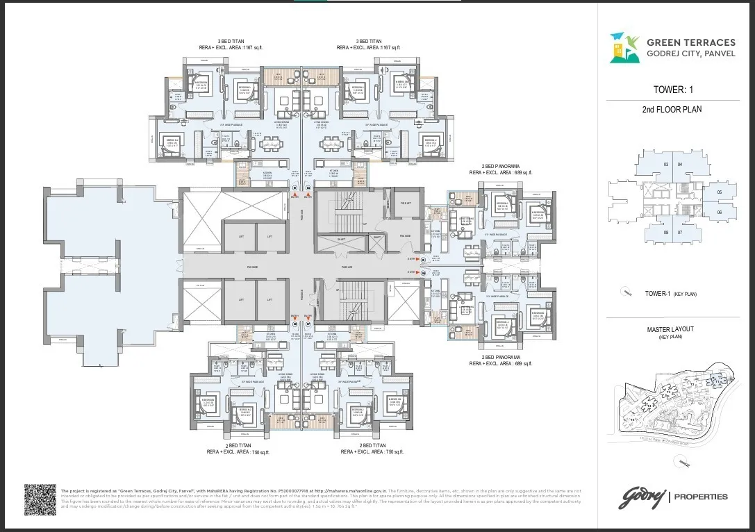 Green Terraces Godrej City Panvel Tower 1 second floor 2BHK 3BHK unit layout plan