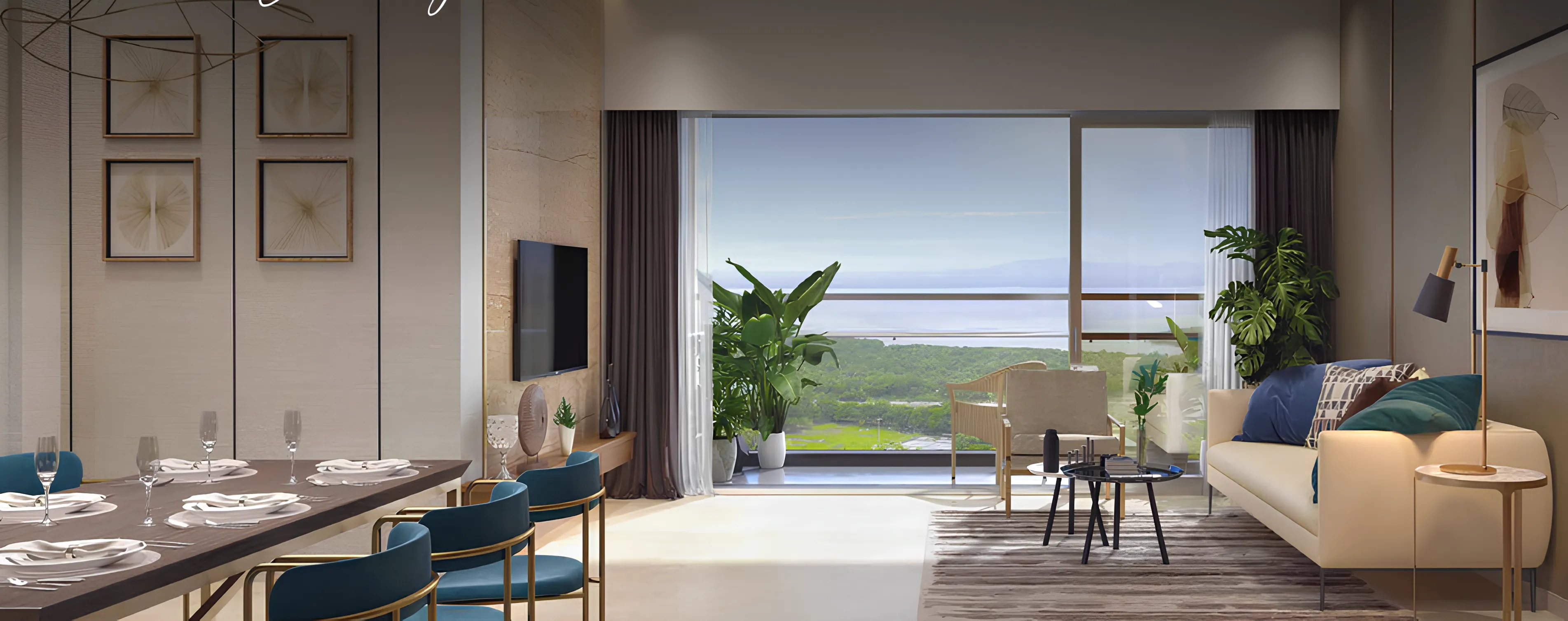 Godrej Varanya Kharghar premium living dining room with sea and golf course view