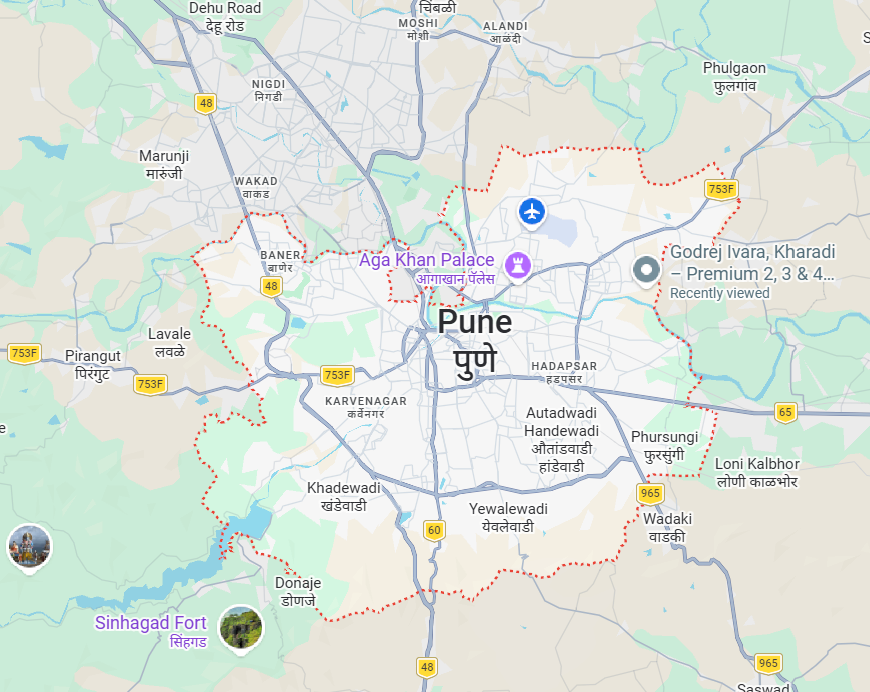 Godrej Pune Kharadi location map showing proximity to Viman Nagar and Pune International Airport