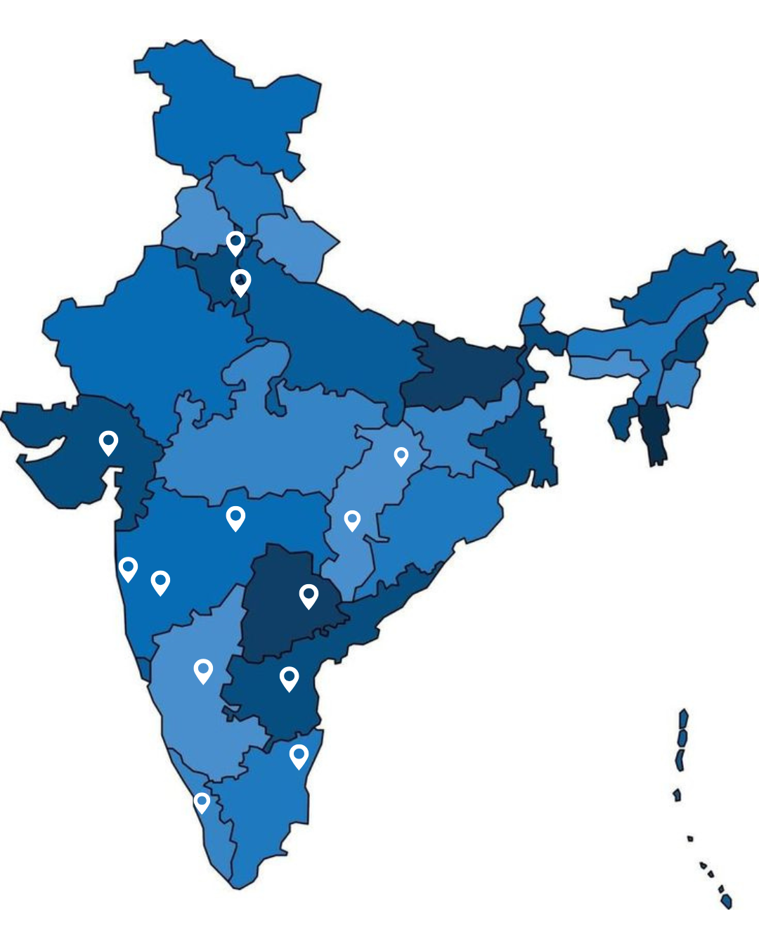 Map of India with service locations